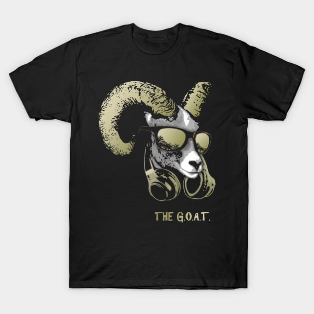 The Goat Bling Cool and Funny Music Animal with Headphones and Sunglasses T-Shirt by Nerd_art